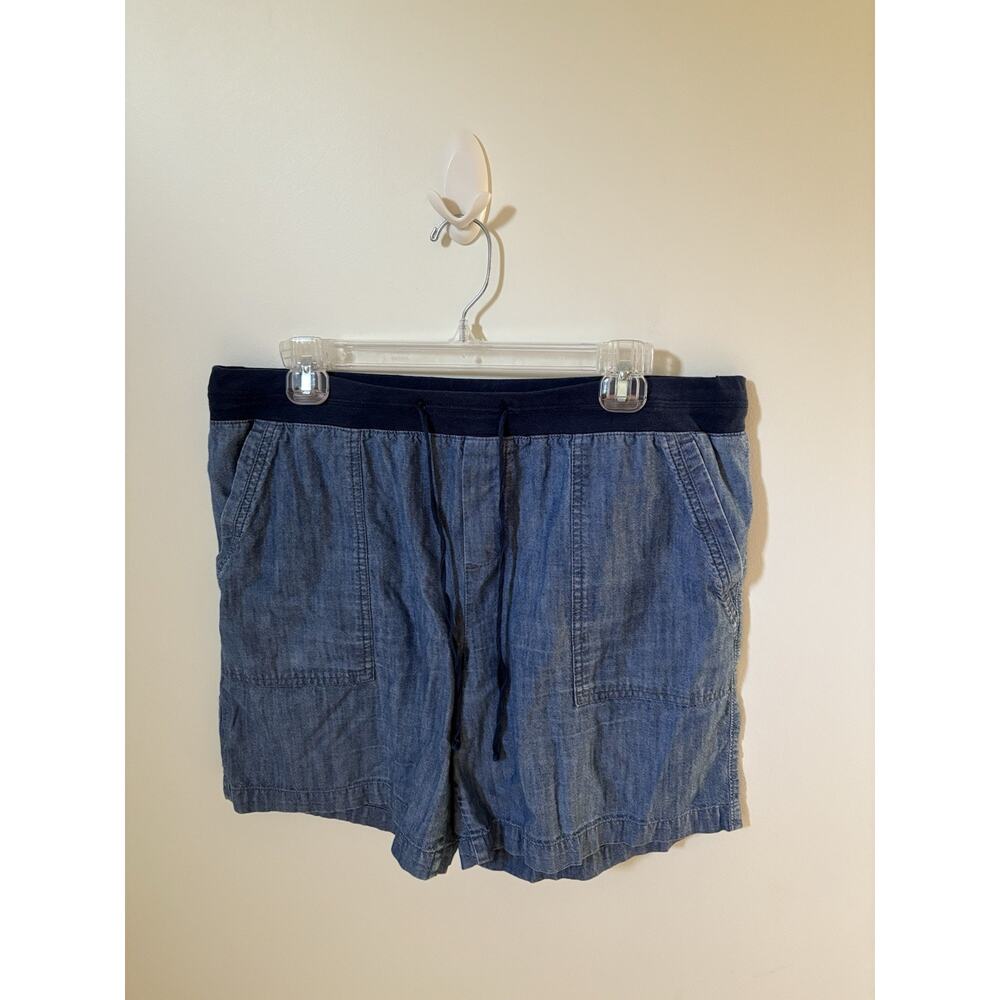 Talbots Size 12 Shorts Lightweight Denim Drawstring Waist Blue Cotton Pockets